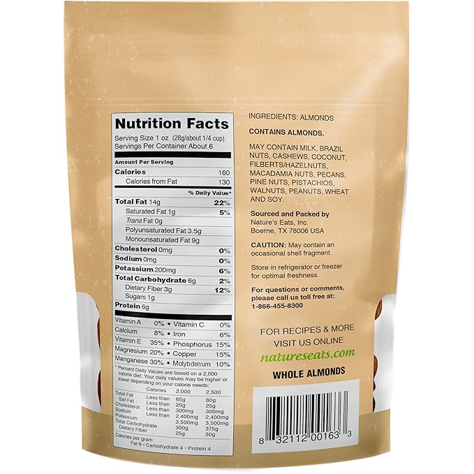 Nature's Eats Whole Natural Almonds 6oz, 6 Ounce (Pack of 7)