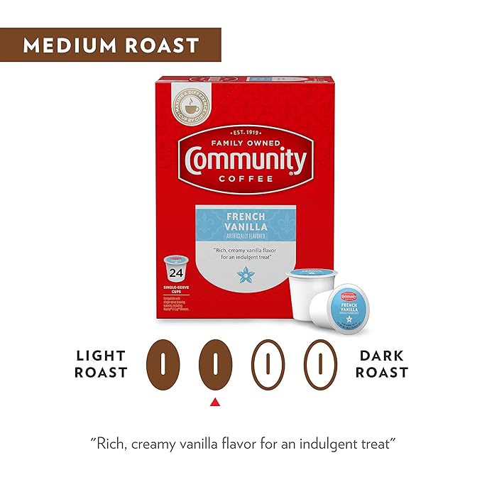 Community Coffee French Vanilla Flavored 12 Count Coffee Pods, Medium Roast, Compatible with Keurig