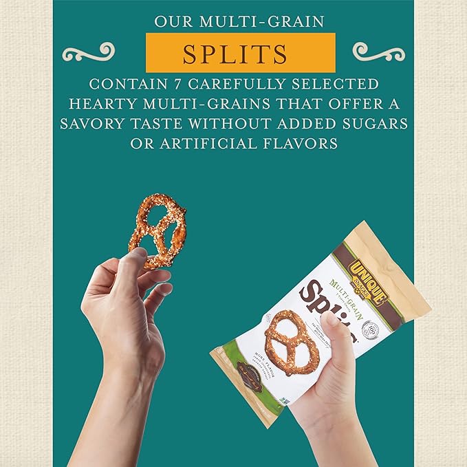 Unique Snacks Multi-Grain Splits Pretzel, Delicious Homestyle Baked Snack Bag, Vegan, OU Kosher