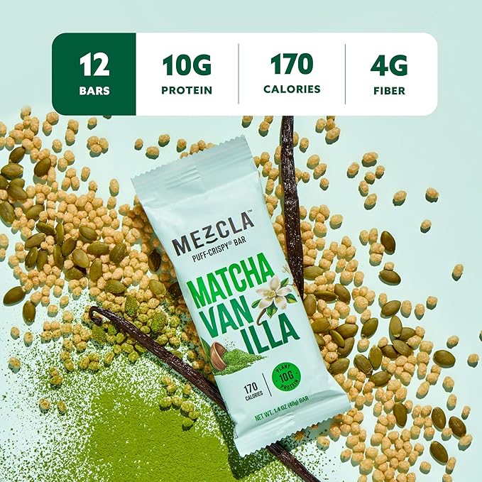 Mezcla Puff Crispy Protein Bars, Gluten Free & Vegan Protein Bars, 10g Protein, Alt for Crispy Rice