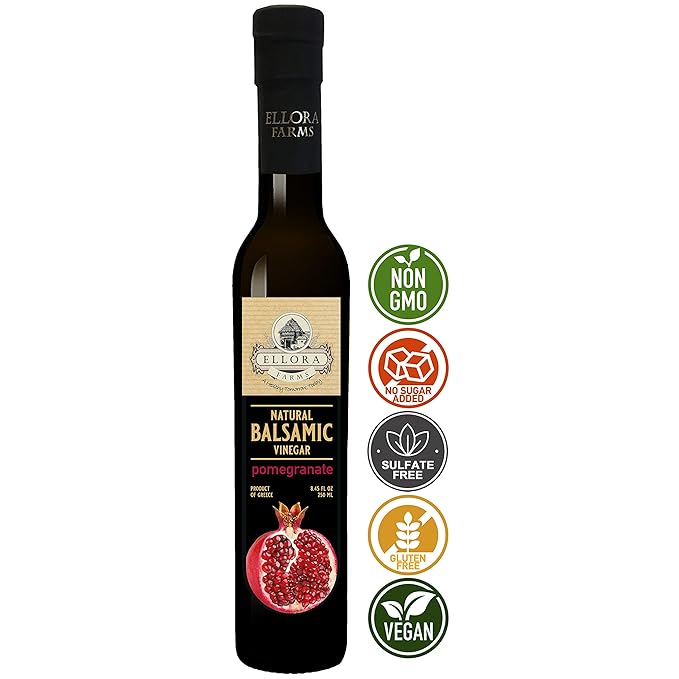 Ellora Farms, Pomegranate Infused Thick Aged Balsamic Vinegar, No-Added Sugar, No-Preservatives