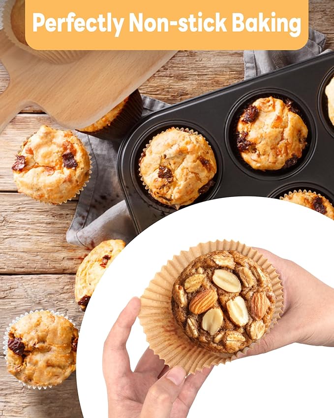 100pcs Jumbo Cupcake Liners for Baking, Natural Jumbo Muffin Liners, Unbleached, Greaseproof