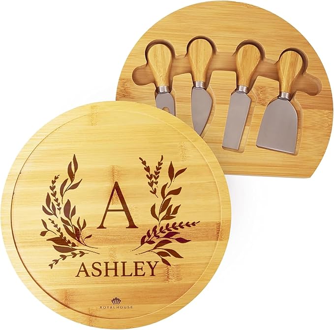 ROYALHOUSE Personalized Cheese Board, Custom Bamboo Engraved Customized Gifts Bridal Shower Gifts