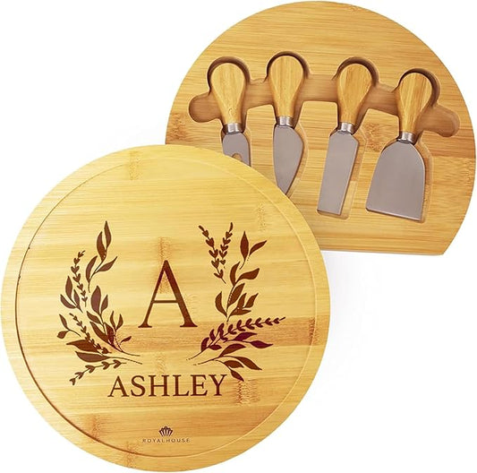 ROYALHOUSE Personalized Cheese Board, Custom Bamboo Engraved Customized Gifts Bridal Shower Gifts