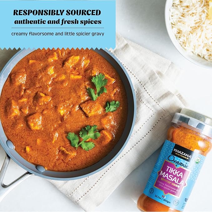 Khazana ORGANIC Tikka Masala Indian Simmer Sauce - 1 x 12.7oz Jars | Non-GMO, Vegan, Gluten Free
