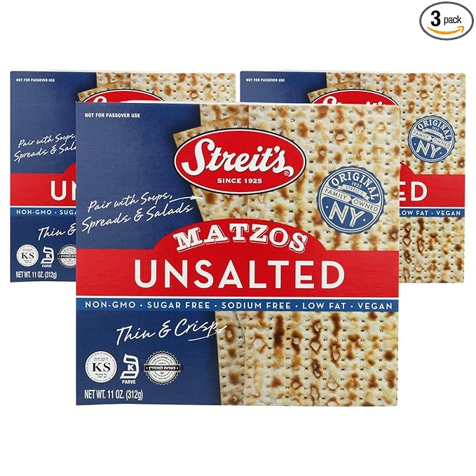 Streit's Unsalted Matzo - Thin & Crispy, Non-GMO, Sodium Free, Low Fat, Vegan, Family Owned, Kosher