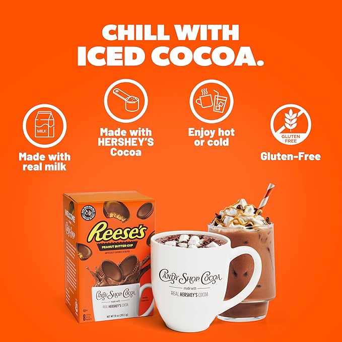Candy Shop Cocoa REESE'S Peanut Butter Cup Cocoa Mix Hot Chocolate Make Hot or Iced Cocoa Made With