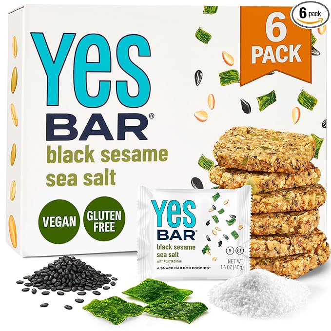 YES Bar ??Black Sesame Sea Salt ??Plant Based Protein, Decadent Snack Bar ??Vegan, Paleo, Gluten
