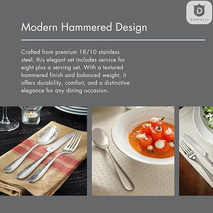 Hammered Silverware Set | Premium 18/10 Stainless Steel Flatware Service for 4 | Heavy-Duty &