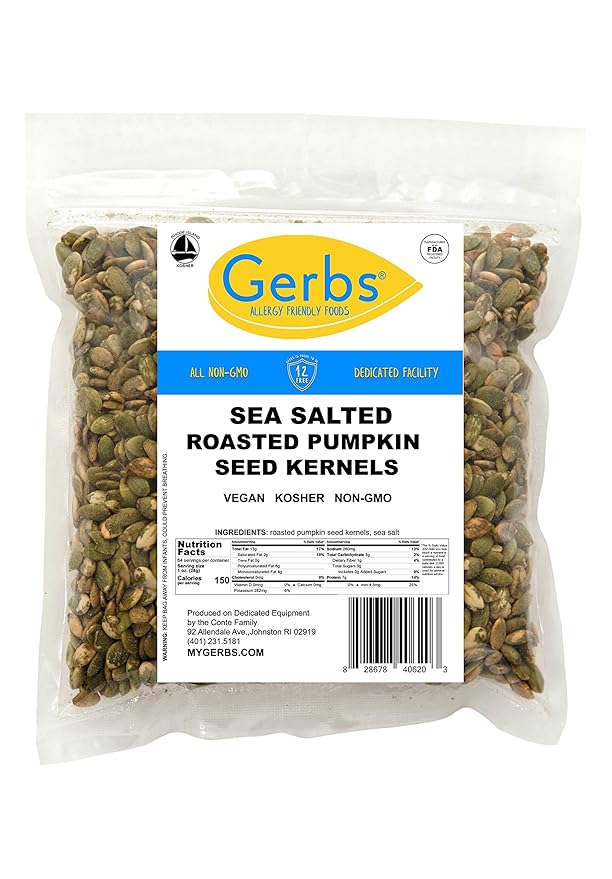 GERBS Sea Salted Pumpkin Seed Kernels 4 LBS|Top 14 Allergy Free Food |Use in salads, yogurt