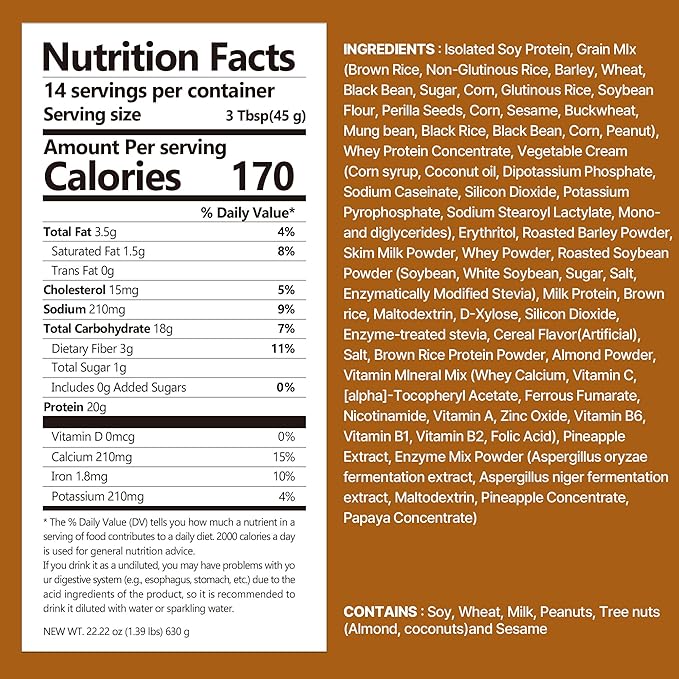 Brown 17Grains Protein Shake, 20g Protein, Low Sugar, Keto-Friendly Meal Replacement Shake