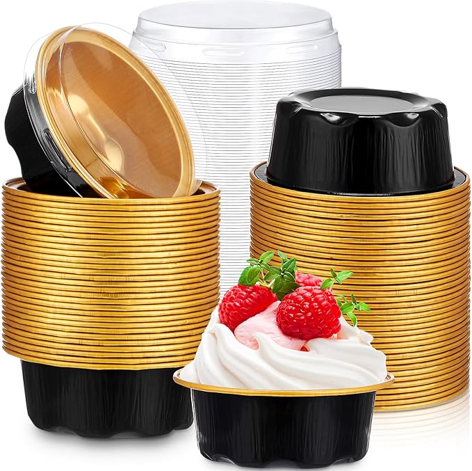 Eaasty 150 Pcs Baking Cups with Lids, 1.6 oz Muffin Cupcake Liners Aluminum Foil Mini Cake Pans