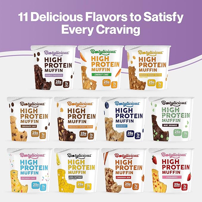 Bootylicious | High-Protein Muffin | 25g Protein, 7g Net Carbs, 2.32-2.75oz Cup, 12-Pack (Double