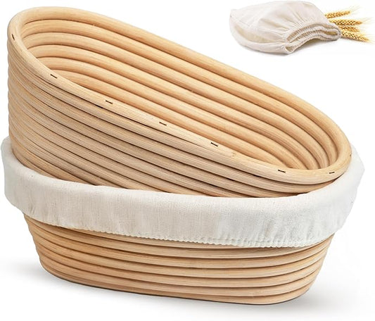 Kook Banneton Bread Proofing Baskets, Artisan Sourdough Bread Making Baskets, 9.8 Inch Handwoven