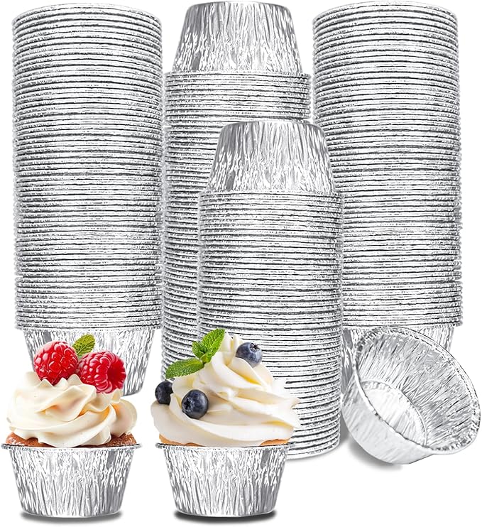 Aluminum Foil Baking Cups 150 Pcs, VIHOYOM 3 Oz Disposable Ramekin Aluminum Cupcake liners, Silver