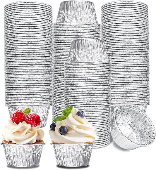 Aluminum Foil Baking Cups 150 Pcs, VIHOYOM 3 Oz Disposable Ramekin Aluminum Cupcake liners, Silver
