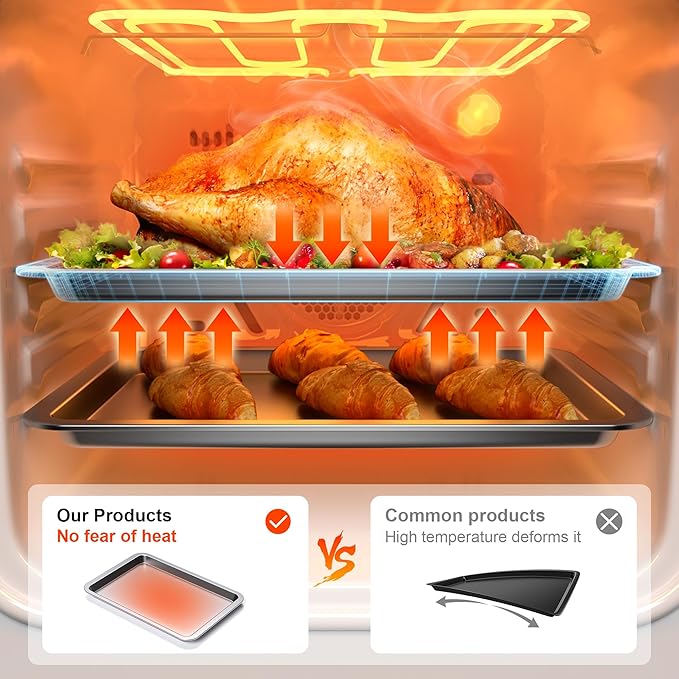 HONGBAKE Cookie Sheet, Baking Sheet Set, Nonstick Oven Pan with Wider Grips,3 Pack, Avoid Too Much