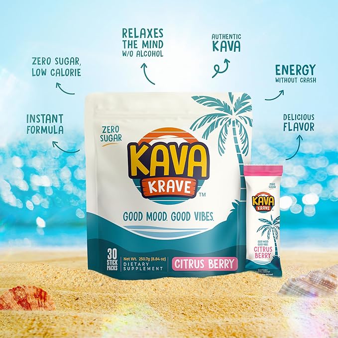 Citrus Berry Kava Drink Mix ??30 Pack for Natural Energy, Mood Support, Stress Relief & Nootropic