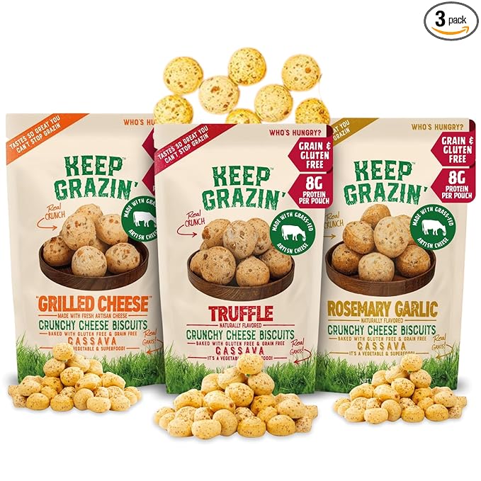 Keep Grazin Grain Free Crunchy Cheese Biscuits - Variety Pack | 2.12 Ounce (Pack of 3) | Gluten &
