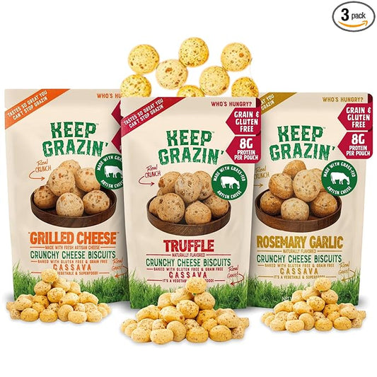 Keep Grazin Grain Free Crunchy Cheese Biscuits - Variety Pack | 2.12 Ounce (Pack of 3) | Gluten &