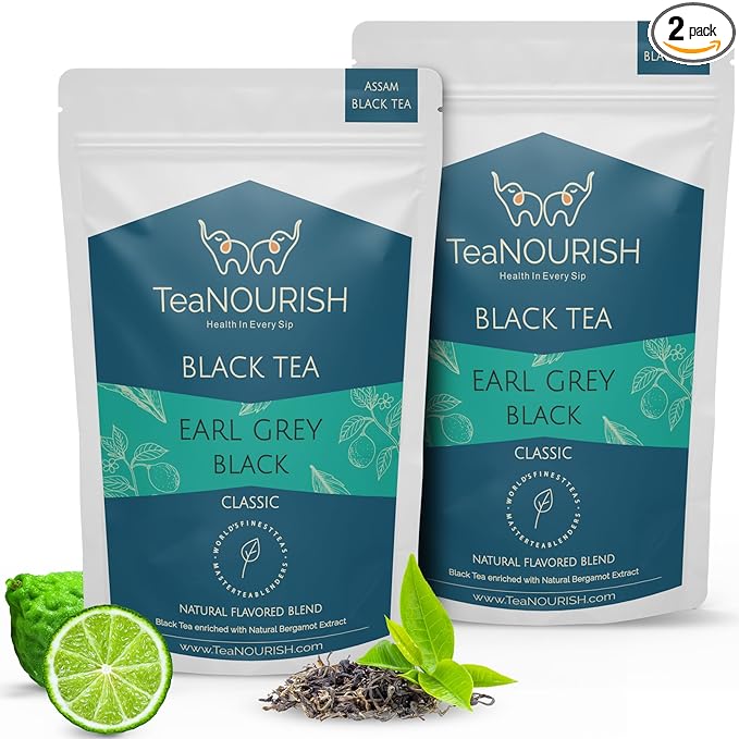 TeaNOURISH Earl Grey Black Tea | Assam Loose Leaf Black Tea Enriched with Natural Bergamot Extract