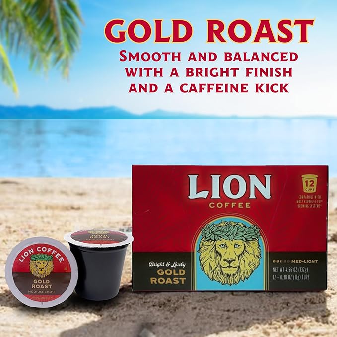 Lion Coffee Gold Roast Coffee Pods - Single-Serve Pods - Smooth Medium Roast - Arabica Coffee