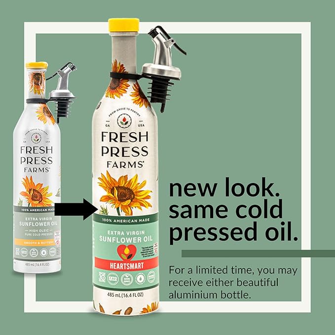 Fresh Press Farms Cold Pressed Extra Virgin Sunflower Oil, 16.4 Fl Oz (Pack of 2), High Oleic