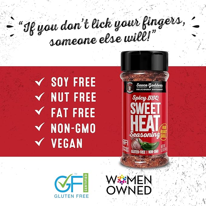 Sauce Goddess - Spicy BBQ Sweet Heat Spice Shaker - Barbeque Rub with Brown Sugar, Garlic, and