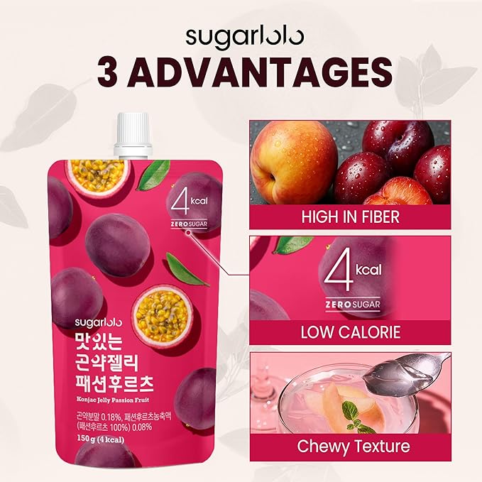 Sugarlolo Konjac Sweet Passion Fruit Jelly Snack - Vegan Jello with Zero Sugar | Only 4 Calories