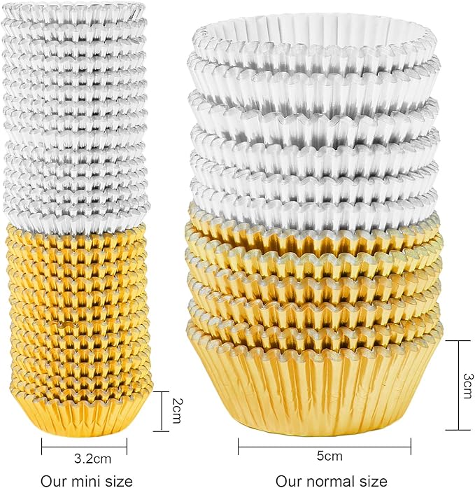 Elcoho 600 Pieces 1.25 Inch Mini Foil Metallic Cupcake Liners Muffin Paper Cases Baking Cups, Gold