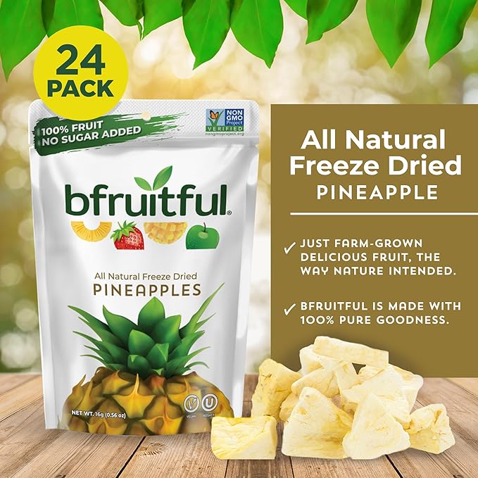 bfruitful Freeze-Dried Pineapple, Freeze Dried Fresh Fruit Bites, Gluten Free, Vegan, Dairy Free