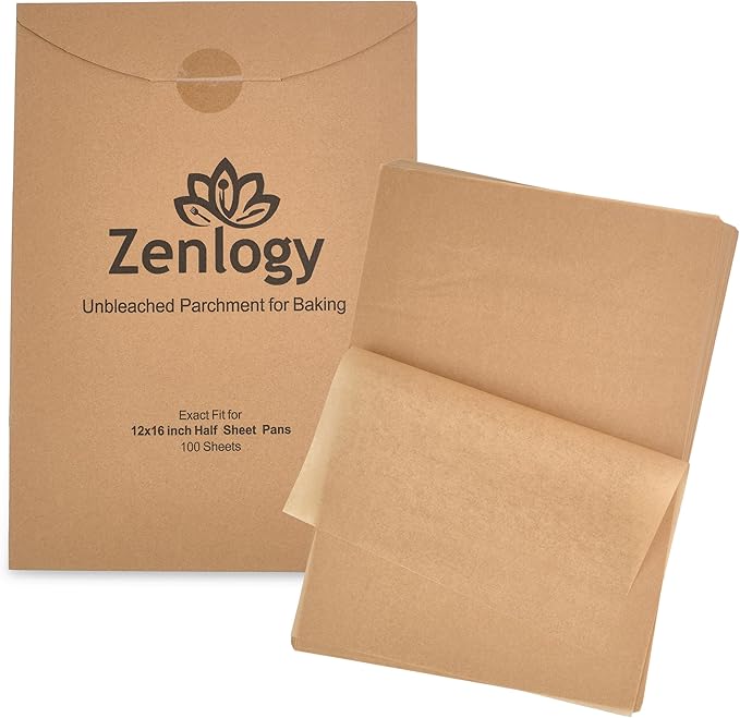 Zenlogy Parchment Paper Sheets 12x16 (100 sheets) for Baking - Unbleached Chlorine-free High Heat