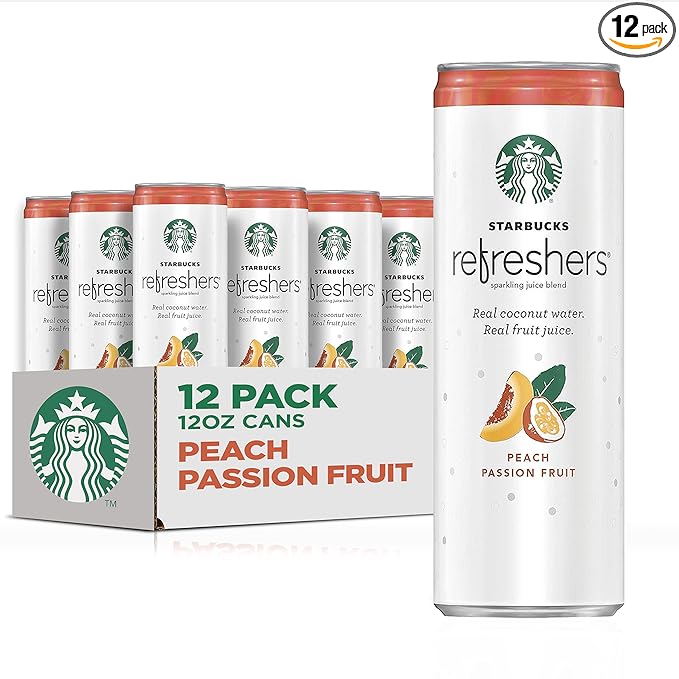 Starbucks - RTD Coffee, Refreshers with Cocounut Water, Peach Passion Fruit, 12 fl oz. cans (12