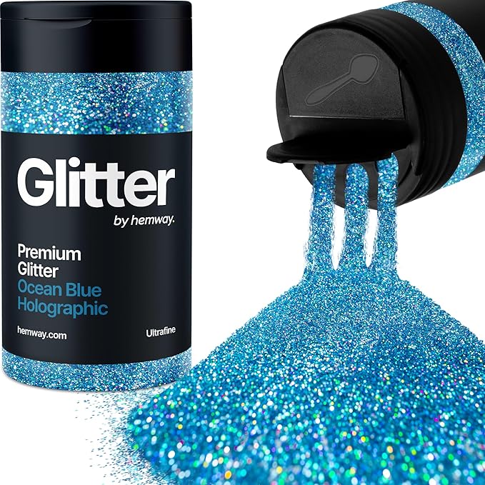 Hemway Premium Glitter Shaker - Ocean Blue Holographic | 130g Ultrafine Metallic Flake Sequins for