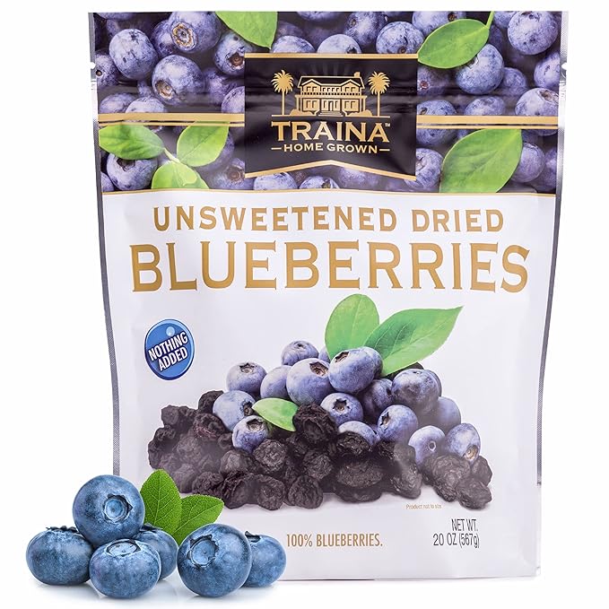 Traina Home Grown Unsweetened Dried Blueberries - Healthy & Non-GMO, Natural Sweet Flavor With No