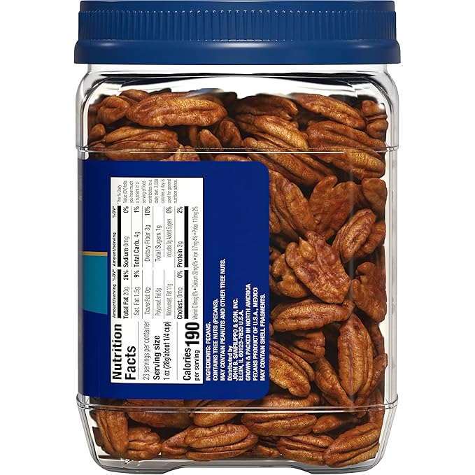 Fisher Chef's Naturals Pecan Halves 23 oz 100% Resealable Jar, Unsalted Raw Nuts for Cooking