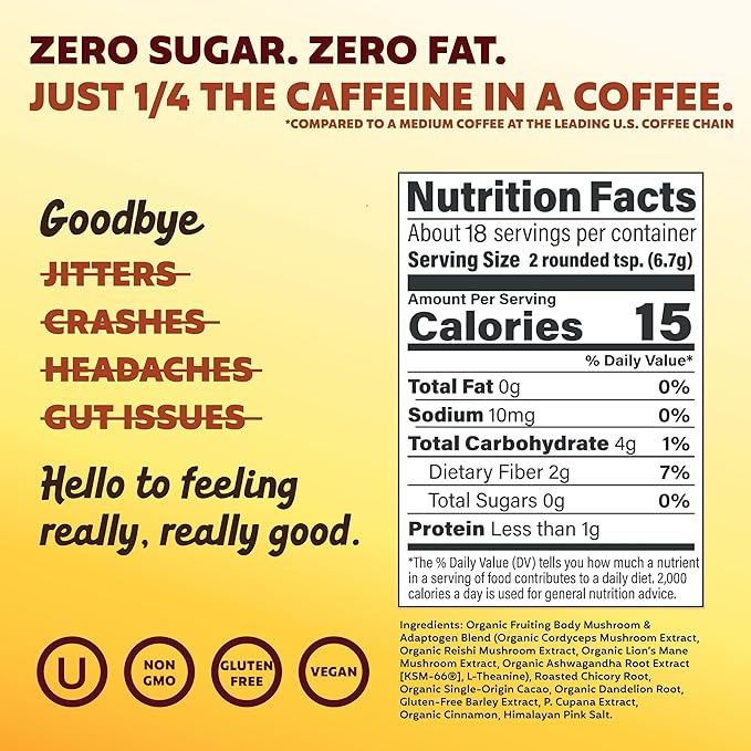 Joe'y Mushroom Coffee Alternative with Cacao and Dandelion Root, Chicory Coffee Substitute with