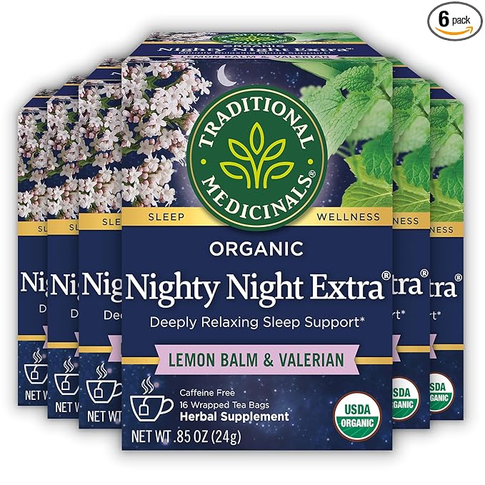 Traditional Medicinals Organic Nighty Night Extra Tea With Valerian Root for Relaxation, 96 Tea
