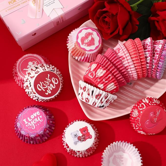 SANNIX 450pcs Valentine's Day Cupcake Liners, Red Pink Love Baking Cups Cupcake Wrappers Paper