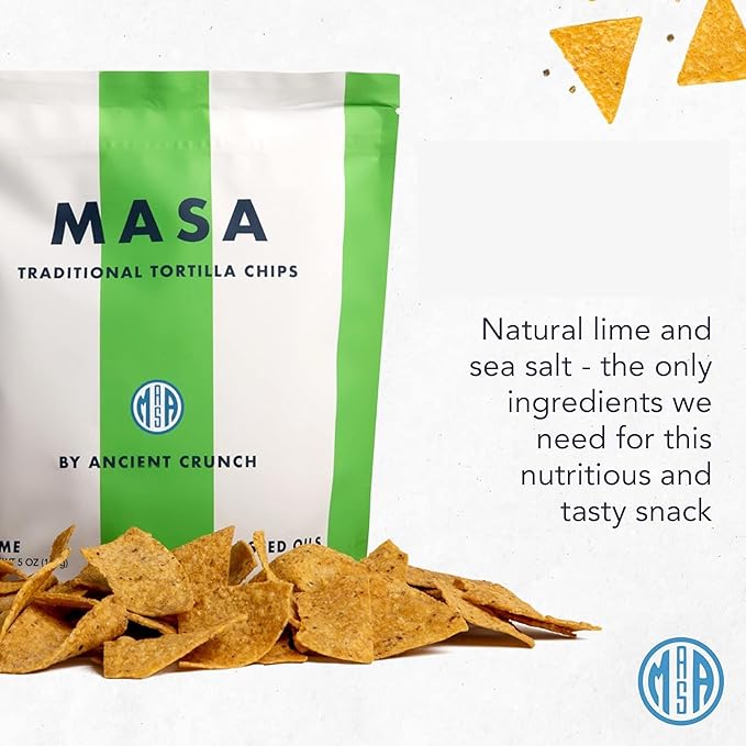 MASA Chips - Lime Flavored Tortilla Chips, Handmade Corn Chips & Crisps - Naturally Grown White