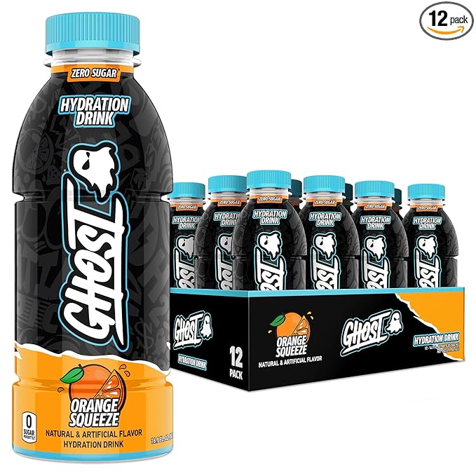 GHOST Hydration Drink, Orange Squeeze - RTD Sports Drink with Electrolytes, Natural Vitamins &