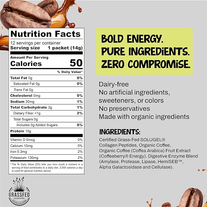 Projo* Power Coffee – Instant Coffee with 10g Protein - Grass-Fed Hydrolyzed Bovine Collagen &
