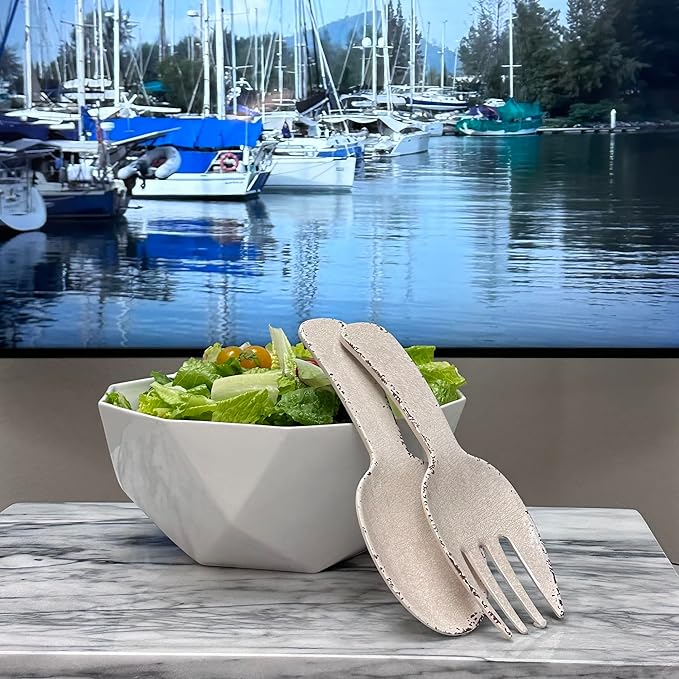 UPware Crackle Melamine Salad Servers, Serving Utensil Set, Includes Serving Fork and Spoon for