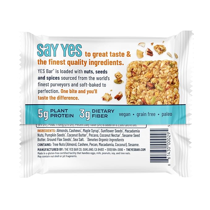 The YES Bar ??Salted Maple Pecan ??Plant Based Protein, Decadent Snack Bar ??Vegan, Paleo, Gluten