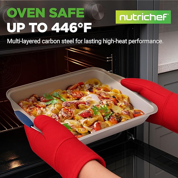 NutriChef 6-Piece Nonstick Bakeware Set - Premium Carbon Steel Baking Trays w/Heat-Safe Silicone