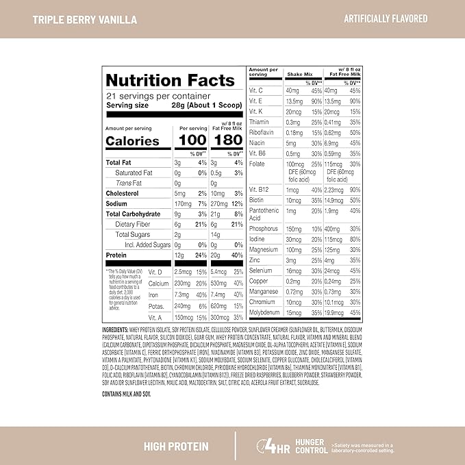 SlimFast High Protein Smoothie Mix Plus Fruit Powder, High Protein Meal Replacement Powder, Fiber