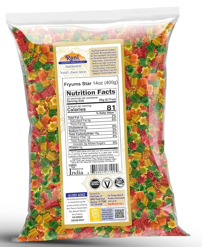 Rani Far Far/Fryums (Wheat & Tapioca Pellet) Star Shape 14oz (400g) ~ Vegan, Kosher, Uncooked, Used