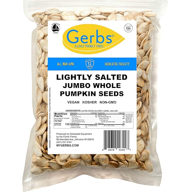 Jumbo Sized Lightly Sea Salted Pumpkin Seeds in Shell by Gerbs - 4 LBS - Top 11 Food Allergen Free