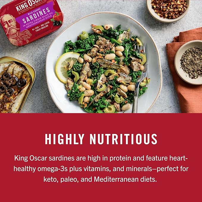 King Oscar Premium Sardines in Extra Virgin Olive Oil with Lemon, 3.75-Ounce Cans (Pack of 12)