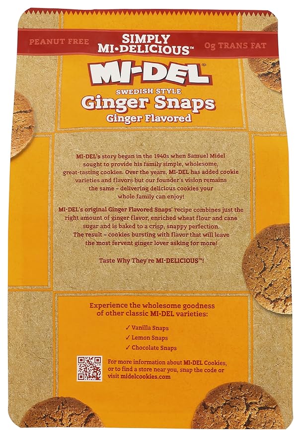 Mi-Del Cookies Ginger Flavored Snaps - Non GMO Certified, 0g Trans Fat Swedish Ginger Snaps Cookies